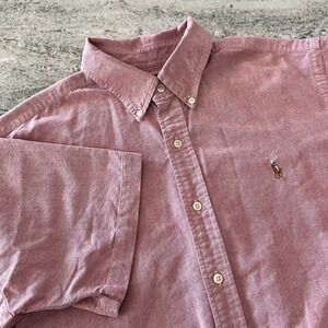 RALPH LAUREN Pink Short Sleeve Button Down Shirt Men's Size L Collar Pony Logo